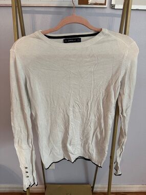 Zara Cream Crewneck Sweater with Black Trim